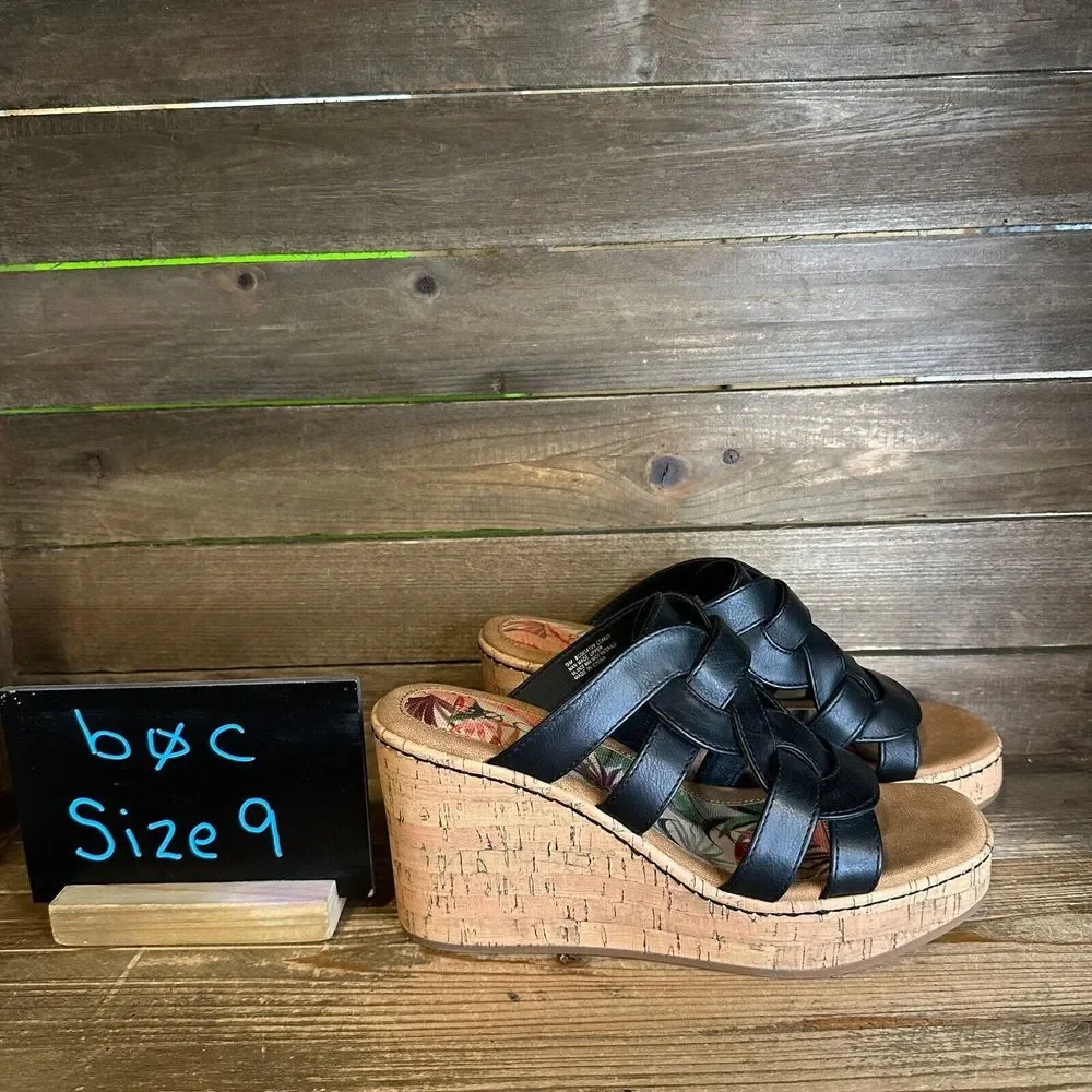 New NWOB Womens BOC‎ Born Cora Black Braided Wedges Slides Sandals Size 9 M
